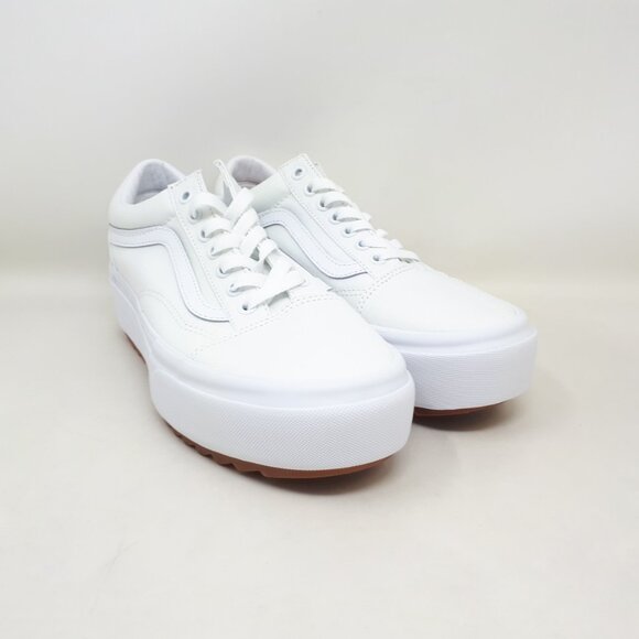 Vans Old Skool Stacked Platform Shoe Sneaker Canvas White Mens 7.5 / Womens 9 US - Picture 4 of 12